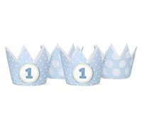 Partydeco Lot de 4 petites couronnes de premier anniversaire Bleu