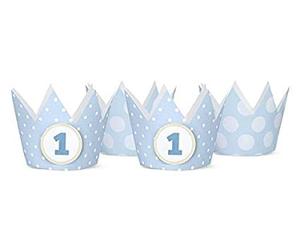Partydeco Lot de 4 petites couronnes de premier anniversaire Bleu