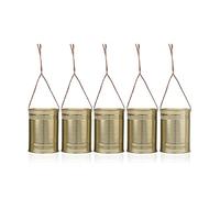 PartyDeco Lot de 5 boîtes en métal avec Cordon de Suspension - 7 x 10 cm - Doré - Décoration de Mariage - Boîtes métalliques suspendues avec Ficelle