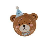 PartyDeco Lot de 6 assiettes en carton en forme de tête d'ours, 21 x 23 cm