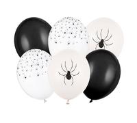 PartyDeco Lot de 6 ballons en latex avec motif araignée de 30 cm - Ballons pour hélium ou air - Ballons en latex pour fête effrayante, Halloween, anniversaire d'enfant - Mélange de ballons