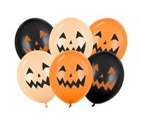PartyDeco Lot de 6 ballons en latex avec visage de citrouille - 30 cm - Ballons à l'hélium ou à l'air - Ballons en latex pour fête effrayante d'Halloween - Décoration d'Halloween - Noir/orange
