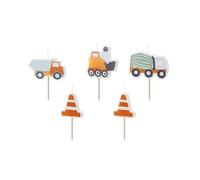 PartyDeco Lot de 6 bougies d'anniversaire en forme de véhicule de chantier, décorations de gâteau d'anniversaire pour garçons, camion de construction
