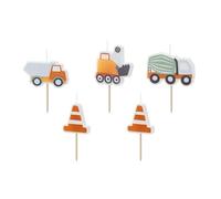 PartyDeco Lot de 6 bougies d'anniversaire en forme de véhicule de chantier, décorations de gâteau d'anniversaire pour garçons, camion de construction