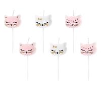 PartyDeco Lot de 6 Bougies en Forme de Chat Blanc/Rose