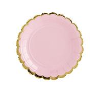 PartyDeco Lot de 6 grandes assiettes en carton rose avec bords dorés