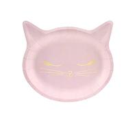 PartyDeco Lot de 6 grandes assiettes en forme de chaton rose