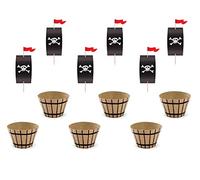 PartyDeco - Lot de 6 moules à cupcakes avec décoration pour cupcakes, fête, thème pirates, couleur ZFM3