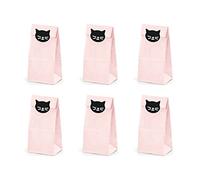 PartyDeco- Lot de 6 sachets en Papier pour Bonbons avec Autocollants Chatons, tns11, Rose, Taglia Unica