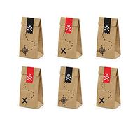 PartyDeco Lot de 6 sachets en papier pour dragées et bonbons marque-place avec autocollants pour fête de pirate, TNS9-031, multicolore, Tallie Uniqe