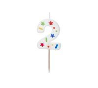 PartyDeco Numéro de bougie #2 | 5,5 cm Confettis blancs