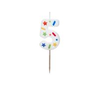 PartyDeco Numéro de bougie #5 | 5,5 cm Confettis blancs