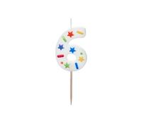 PartyDeco Numéro de bougie #6 | 5,5 cm Confettis blancs