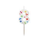 PartyDeco Numéro de bougie #8 | 5,5 cm Confettis blancs