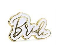 PartyDeco Pin's Bride Blanc et doré 3,5 x 2 cm