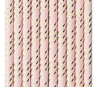 partydeco.pl Generique - 10 Pailles en Carton Roses rayées doré métallisé 19,5 cm