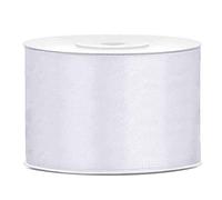 PartyDeco Ruban de satin blanc 50 mm x 25 m pour mariage, anniversaire, baptême, communion, Noël, fête, réunion de famille, matière textile