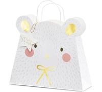 PartyDeco sac cadeau ours polaire, mélange, 31.5x27x10cm, sac d'emballage cadeau, or, rose, blanc, illustration, félicitations, blanc, 315 mm