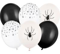 PartyDeco SB14P-346-000-6, Ballon jouet, Latex, Noir, Blanc, Halloween, Rond, 8 ans