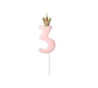 PartyDeco Bougie d'anniversaire Chiffre 3 Rose clair 9,5 cm