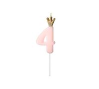 PartyDeco SCU6-4-081J Bougie d'anniversaire chiffre 4 Rose clair 9,5 cm Numéro 4
