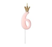 PartyDeco SCU6-6-081J Bougie d'anniversaire chiffre 6 Rose clair 9,5 cm Numéro 6