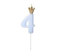 PartyDeco- SCU6 Bougie d'anniversaire Chiffre 4 Bleu Clair 9,5 cm, SCU6-4-001J, Zahl 4