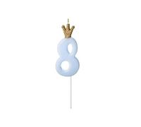 PartyDeco- SCU6 Bougie d'anniversaire Chiffre 8 Bleu Clair 9,5 cm, SCU6-8-001J, Zahl 8