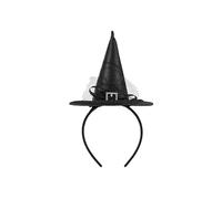 PartyDeco Serre-tête chapeau de sorcière - Mini chapeau de sorcière 17 × 28 cm - Noir avec nœud à paillettes - Accessoire de costume d'Halloween