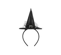 PartyDeco Serre-tête chapeau de sorcière - Mini chapeau de sorcière 17 × 28 cm - Noir avec nœud à paillettes - Accessoire de costume d'Halloween