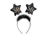 PartyDeco - Serre-tête d'antenne avec numéro 50, couleur noir/or, OP50
