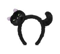 PartyDeco Serre-tête de chat noir - Serre-tête de chat moelleux avec queue et tête de chat - Environ 23,5 x 18 cm - Accessoire de costume