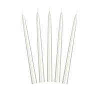 PartyDeco Bougies flambeau SKMET-070M - Lot de 10, tiges pointues, blanc brillant 24 cm - perle