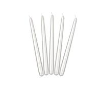 PartyDeco SKMET-070M Lot de 10 bougies de table/à tige pointues, blanc brillant, 24 cm