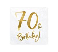 PartyDeco SP33-77-70-008 - Serviettes 70. anniversaire - blanc avec inscription doré - 33x33cm (1 VPE / 20 Stk.)