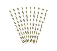 PartyDeco SPP1-019 Lot de 10 pailles jetables, en papier, 19 cm, pour cocktail, boissons, décoration de fête, rayures dorées/blanches, 19,5 cm, 19,5 cm