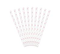 PartyDeco SPP7-081J Lot de 10 pailles en papier Blanc avec cœurs roses 19,5 cm