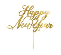 PartyDeco Topper pour Le gâteau doré avec Une Impression Happy New Year pour la fête du Nouvel an
