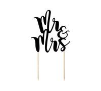 PartyDecoKPT10-010 Décoration de gâteau Mr & Mrs sur piques pour gâteau de mariage ou mariés, couleur noire