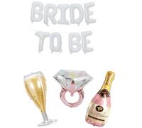 PartyForever Ensemble de ballons Bride to Be - Lettres blanches « Bride to Be », bouteille de champagne de 101,6 cm, bague diamant or rose de 66 cm et ballons en verre - Décorations pour enterrement