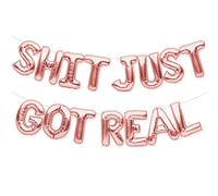 PartyForever Shit Just Got Real Bachelorette Décorations de fête pour enterrement de vie de jeune fille Ballons or rose 40,6 cm Banderole de lettres - Ensemble de décorations pour enterrement de vie de jeune fille