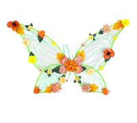 PartyforU Costume d'ailes de fée pour adulte - Déesse grecque - Couronne de fleurs - Cheveux - Oreilles d'elfe - Fées - Costume de carnaval - Ailes de papillon - Orange - Fleurs jaunes