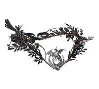 PartyforU Couronne de fleurs gothique pour femme de la Renaissance - Bandeau floral elfe noir avec dragon et lune pour adulte