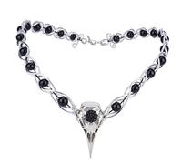 PartyforU Couronne d'elfe viking argentée pour femme de la Renaissance - Coiffe de sorcière corbeau avec perle noire pour Halloween