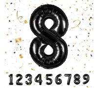 Partyhausy Ballon Chiffre Anniversaire 8,Ballon Numéro 8 Noir,40'' - 101cm Géante Hélium Ballons Gonflables XXL,Ballon numéro Décoration d'anniversaire S'envole avec de l'hélium
