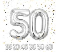 Partyhausy Ballon d'anniversaire forme de chiffre Ballon aluminium 101cm Décoration d'anniversaire forme de chiffre Vole à l'hélium hommes et femmes 50e fête d'anniversai