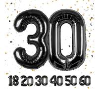 Partyhausy Ballon en forme de chiffre 30, aluminium noir, décoration d'anniversaire de 101 cm, vole à l'hélium, pour hommes et femmes, 30e fête