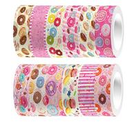 PartyKindom 12 Rouleaux Ruban Adhésif Washi Donut, Lot de Set de Décoratifs | Motif Gourmand, Adhérence Douce pour Papier, Journaling, Présents et Invitations, Style