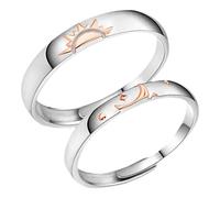 PartyKindom 1paire Anneaux De Couple Soleil Et Lune Bagues Ajustables Pour Amoureux De Bijoux Matching Pour Anniversaire Et Saint-valentin