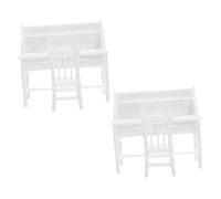 PartyKindom 2 Ensembles Miniatures Bureau et Chaises pour Maison de Poupée Mobilier avec Tiroirs Ouverts Plastique Réaliste pour Jeu de Rôle et Développement Social des Garçon Fille